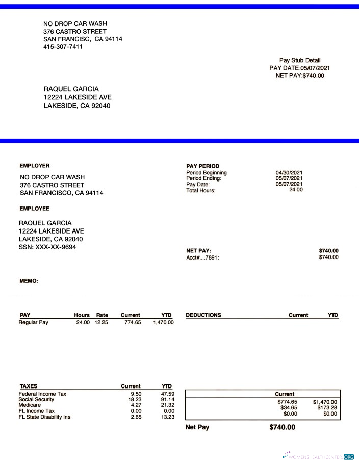 Download NO DROP CAR WASH pay stub in PDF and Word formats Photoshop template
